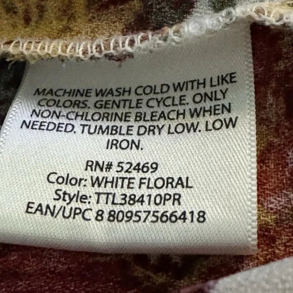 Time and Tru XXL 2X Shirt Top White Floral Flower Bell 3/4 Sleeve Round Neck - Picture 9 of 9